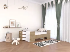 New Cama evolutiva 90 x 140/170/190 cm con almacenamiento natural y blanco - GAROLIO Cama Con Almacenaje