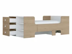New Cama evolutiva 90 x 140/170/190 cm con almacenamiento natural y blanco - GAROLIO Cama Con Almacenaje