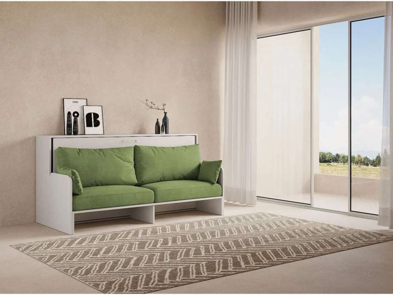 ITAMOBY Cama individual abatible Kando con sofá y colchón de fresno blanco, color