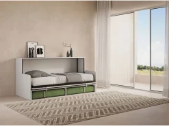 ITAMOBY Cama individual abatible Kando con sofá y colchón de fresno blanco, color