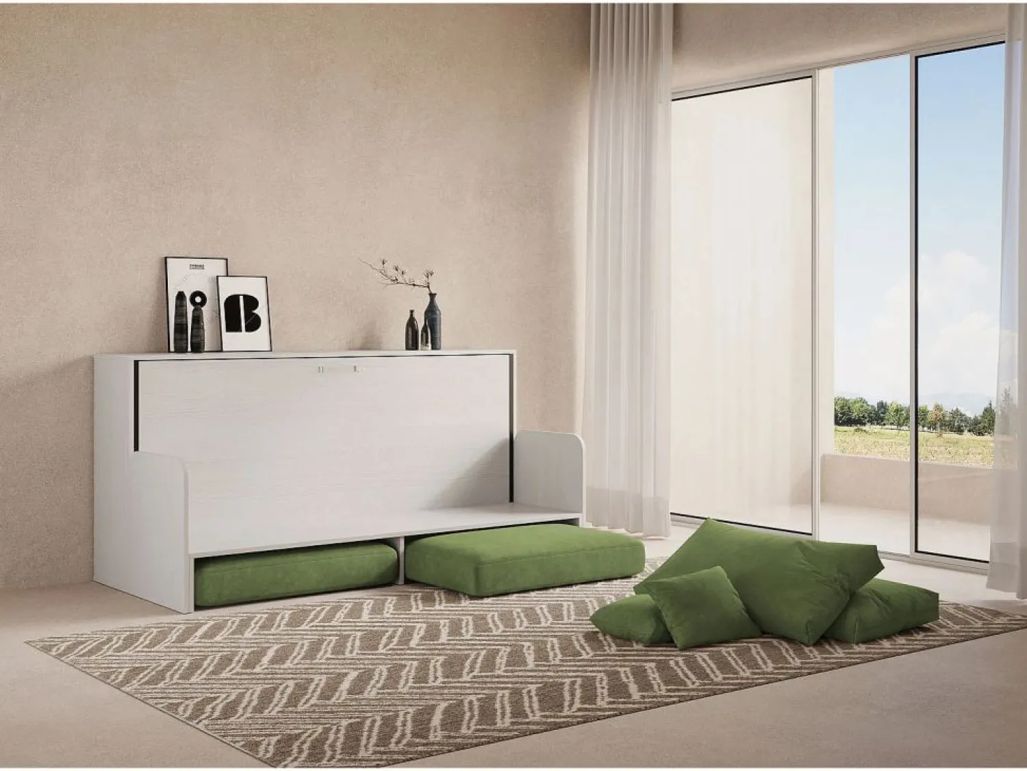ITAMOBY Cama individual abatible Kando con sofá y colchón de fresno blanco, color