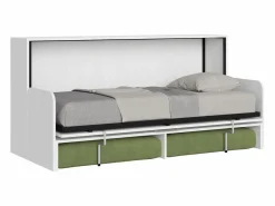 ITAMOBY Cama individual abatible Kando con sofá y colchón de fresno blanco, color