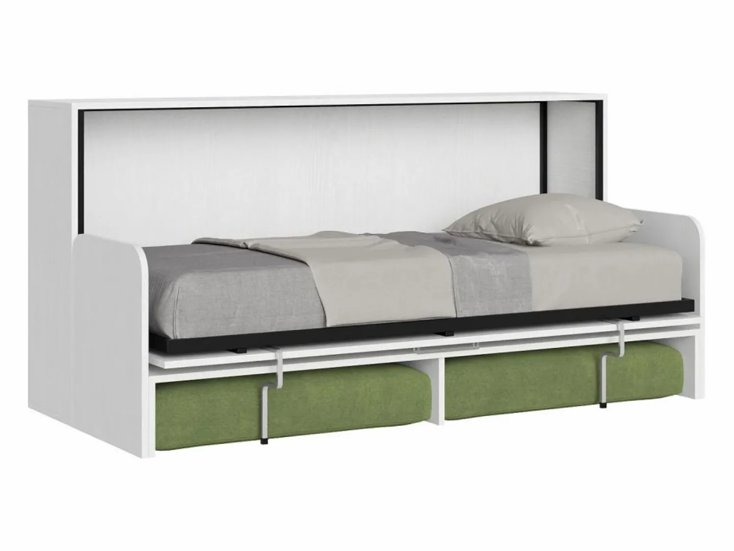 ITAMOBY Cama individual abatible Kando con sofá y colchón de fresno blanco, color