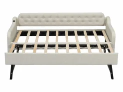 Sale Cama individual con sofá cama - 2 x 90 x 190 cm - Sofá cama con USB - Lino + MDF - Cama Diván