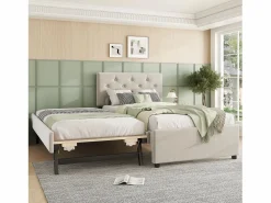 Best ModernLuxe Cama individual de terciopelo con cama nido 90x200cm - Beige