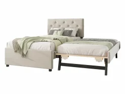 Best ModernLuxe Cama individual de terciopelo con cama nido 90x200cm - Beige