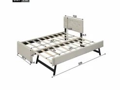 Best ModernLuxe Cama individual de terciopelo con cama nido 90x200cm - Beige