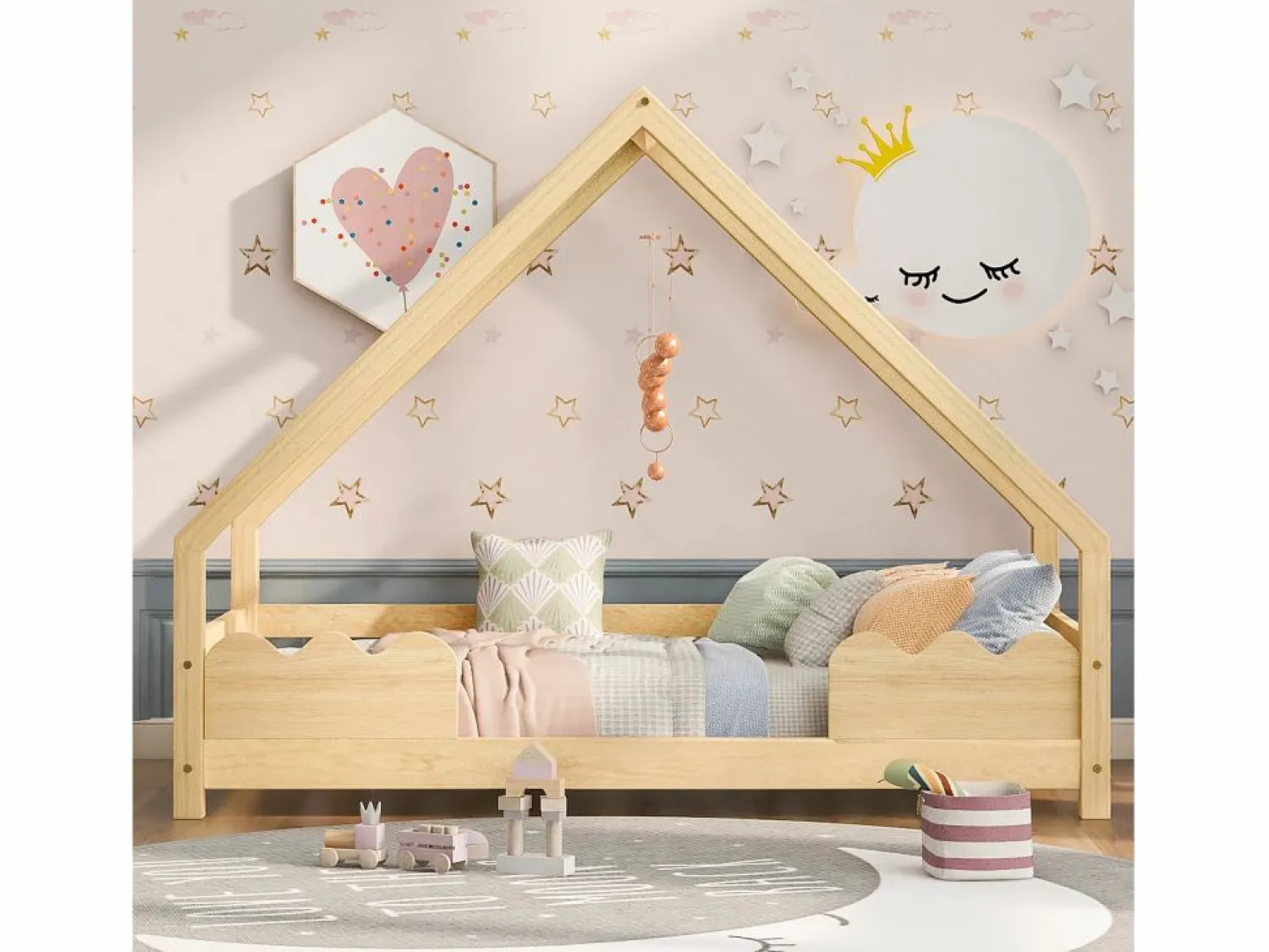 Discount Merax Cama infantil - 90 x 200 cm - con protección anticaídas - madera maciza - natural Color natural claro