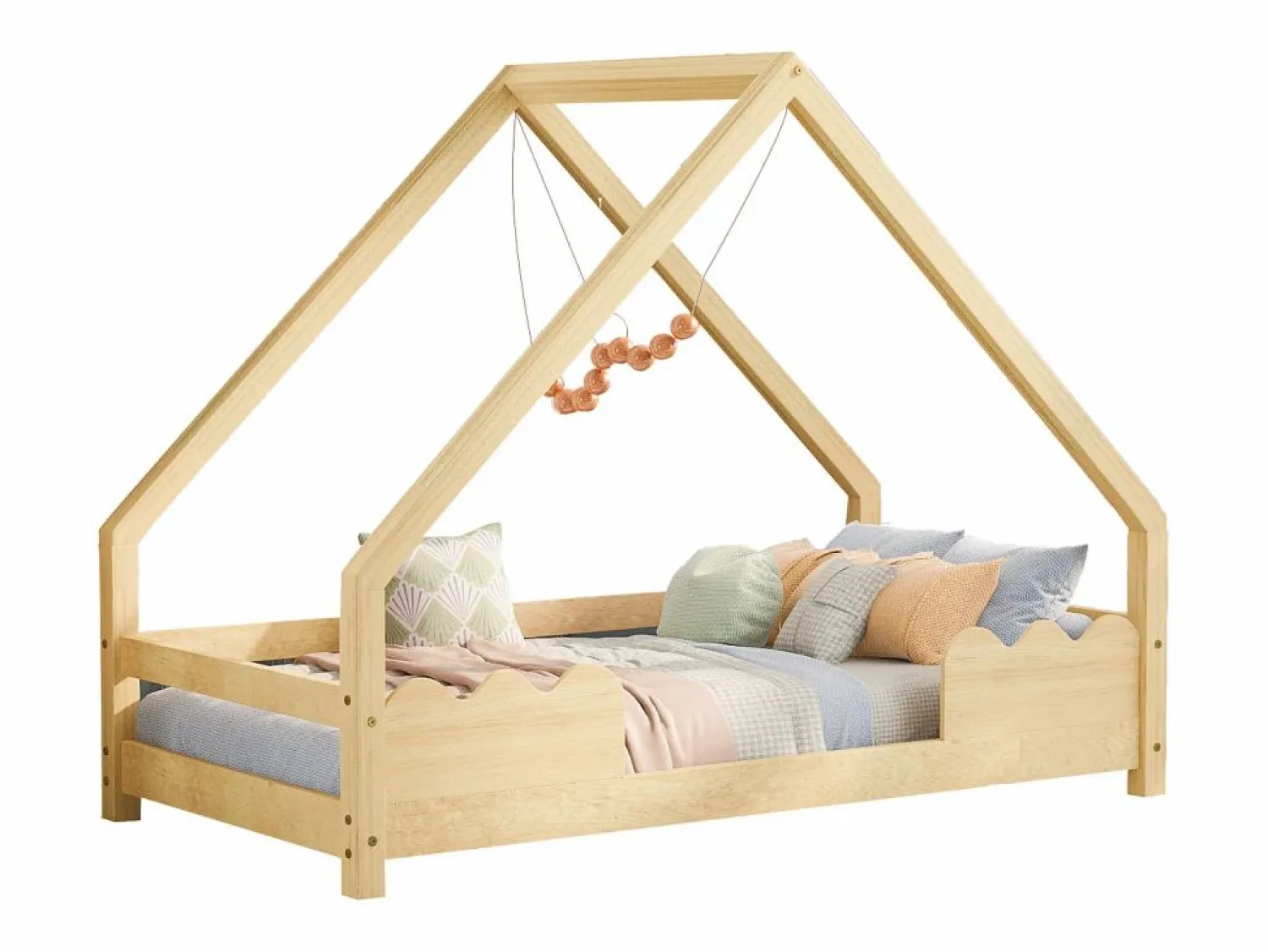 Discount Merax Cama infantil - 90 x 200 cm - con protección anticaídas - madera maciza - natural Color natural claro