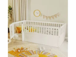 ModernLuxe Cama infantil 90 x 200 cm - marco de cama de madera - con barreras de seguridad - con puerta - ​ (somier de láminas no incluido)