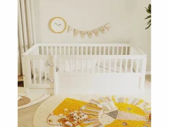 ModernLuxe Cama infantil 90 x 200 cm - marco de cama de madera - con barreras de seguridad - con puerta - ​ (somier de láminas no incluido)