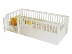 ModernLuxe Cama infantil 90 x 200 cm - marco de cama de madera - con barreras de seguridad - con puerta - ​ (somier de láminas no incluido)
