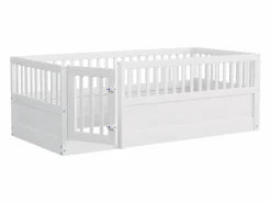 ModernLuxe Cama infantil 90 x 200 cm - marco de cama de madera - con barreras de seguridad - con puerta - ​ (somier de láminas no incluido)