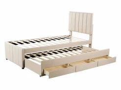 Sale Cama infantil acolchada 90x200 cm con cama nido 90x190 cm con cajones de almacenamiento, en lino, sin colchón, Cama Diván|Cama Nido
