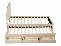 Sale Cama infantil acolchada 90x200 cm con cama nido 90x190 cm con cajones de almacenamiento, en lino, sin colchón, Cama Diván|Cama Nido