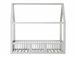 OKWISH Cama infantil blanca de 140 x 200 cm con puerta de seguridad y láminas de somier, sin colchón