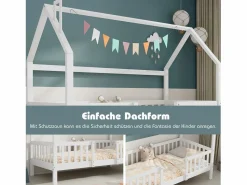 Online Merax Cama infantil cabina 90 x 200 cm con cabecero - Pino + Tablero de partículas + Contrachapado - (sin colchón) Blanco