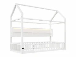 Outlet Hauss Spole Cama infantil cabina 90x200 cm con estantes de almacenaje e iluminación LED - Sin somier - Blanco