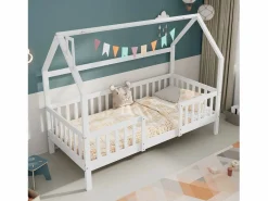 Cama infantil cabina 90x200 cm con base - cama juvenil con protección anticaída - madera - (sin colchón)
