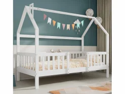 Cama infantil cabina 90x200 cm con base - cama juvenil con protección anticaída - madera - (sin colchón)