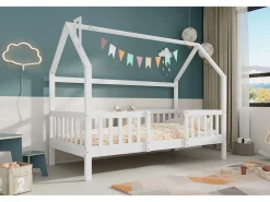 Cama infantil cabina 90x200 cm con base - cama juvenil con protección anticaída - madera - (sin colchón)