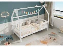 Cama infantil cabina 90x200 cm con base - cama juvenil con protección anticaída - madera - (sin colchón)