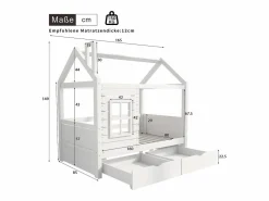 Best Cama infantil cabina 80x160 cm con somier de láminas - protección anticaídas 2 cajones de almacenaje - madera - (sin colchón) Cama Montessori
