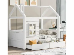 Best Cama infantil cabina 80x160 cm con somier de láminas - protección anticaídas 2 cajones de almacenaje - madera - (sin colchón) Cama Montessori