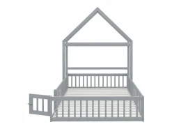 Discount Cama infantil cabina 140x200 cm de madera maciza - con barra para ropa - Cama Montessori