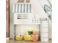 Online Cama infantil cabina 90x200 cm de madera maciza con techo y compartimento de almacenamiento - Cama Montessori
