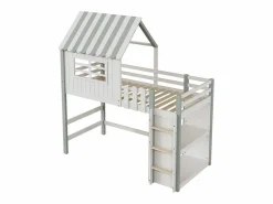 Online Cama infantil cabina 90x200 cm de madera maciza con techo y compartimento de almacenamiento - Cama Montessori