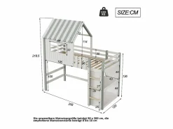 Online Cama infantil cabina 90x200 cm de madera maciza con techo y compartimento de almacenamiento - Cama Montessori