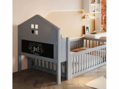 Hot Cama infantil cabina 90x200 cm con barandillas de seguridad, estantes y almacenaje en color (sin colchón) Cama Montessori