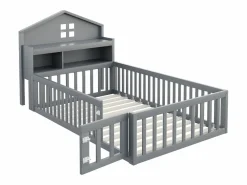 Hot Cama infantil cabina 90x200 cm con barandillas de seguridad, estantes y almacenaje en color (sin colchón) Cama Montessori