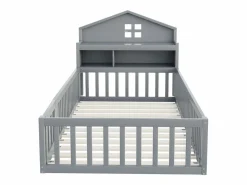 Hot Cama infantil cabina 90x200 cm con barandillas de seguridad, estantes y almacenaje en color (sin colchón) Cama Montessori