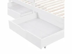 New Cama infantil cabina 90x200 cm con somier de láminas - protección anticaídas, 2 cajones y balda de almacenaje - madera - (sin colchón) Blanco