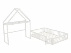 Hot Cama infantil cabina 140x200 cm de madera maciza - con barra para ropa - Cama Montessori