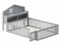 New Hauss Spole Cama infantil cabina 140x200 cm con barandillas de seguridad, estantes y almacenaje en color (sin colchón) Gris