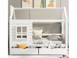 Cama infantil cabina 90x200 cm con somier de láminas - protección anticaídas 2 cajones de almacenaje - madera - (sin colchón)