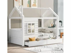 Cama infantil cabina 90x200 cm con somier de láminas - protección anticaídas 2 cajones de almacenaje - madera - (sin colchón)