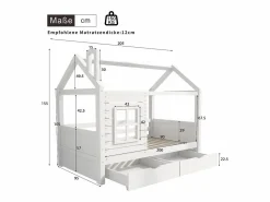 Cama infantil cabina 90x200 cm con somier de láminas - protección anticaídas 2 cajones de almacenaje - madera - (sin colchón)