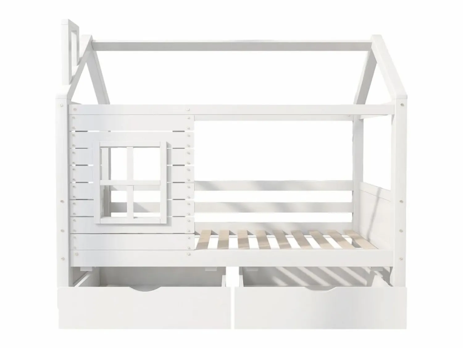 Cama infantil cabina 90x200 cm con somier de láminas - protección anticaídas 2 cajones de almacenaje - madera - (sin colchón)