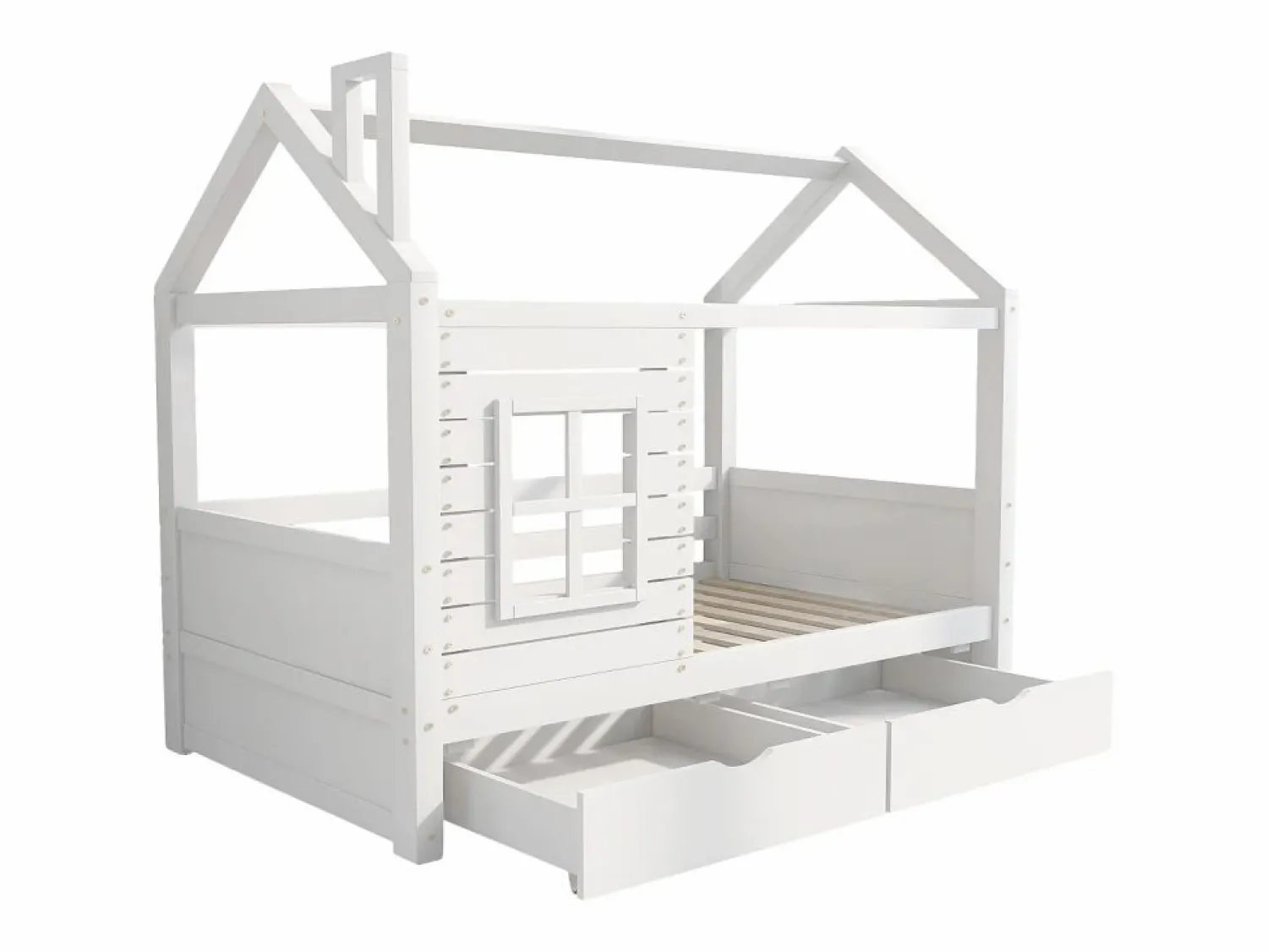Cama infantil cabina 90x200 cm con somier de láminas - protección anticaídas 2 cajones de almacenaje - madera - (sin colchón)
