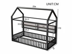 Clearance Cama infantil cabina 90x200 cm con estantes de almacenaje e iluminación LED - Sin somier - Cama Montessori