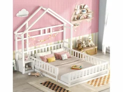 ModernLuxe Cama infantil cabina 140x200 cm con mesita de noche y barandillas de seguridad - somier - Blanco