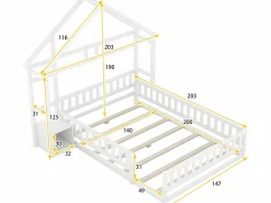 ModernLuxe Cama infantil cabina 140x200 cm con mesita de noche y barandillas de seguridad - somier - Blanco
