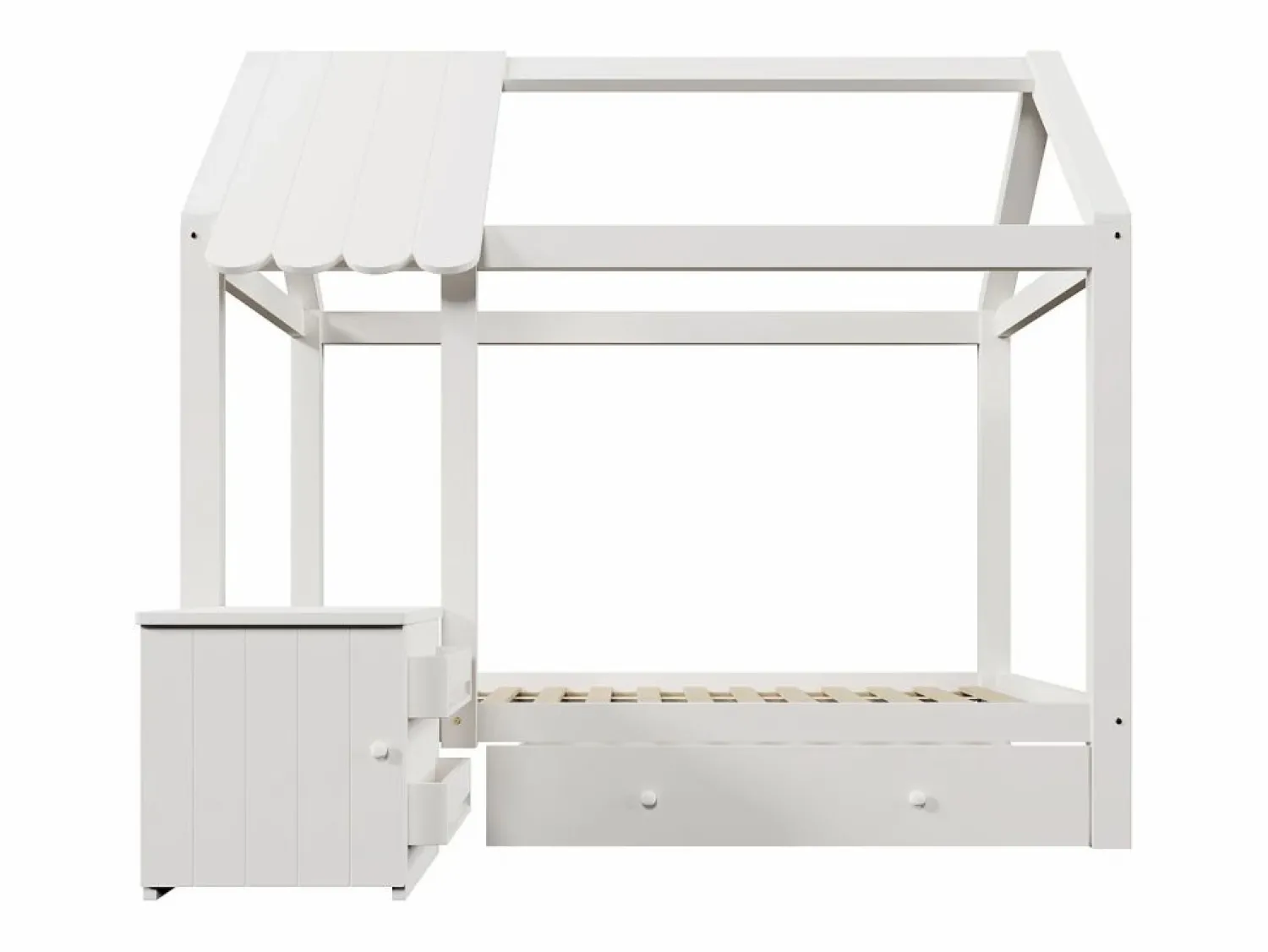 Cama infantil cabina 90x200 cm con base - 1 cajón y mesita de noche extraíble - blanca (sin colchón)