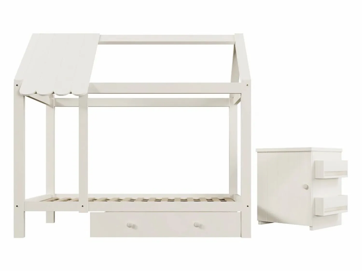 Cama infantil cabina 90x200 cm con base - 1 cajón y mesita de noche extraíble - blanca (sin colchón)