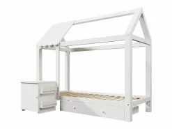 Cama infantil cabina 90x200 cm con base - 1 cajón y mesita de noche extraíble - blanca (sin colchón)