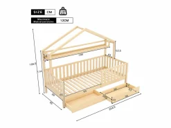 Sale Cama infantil cabina 90x200cm con protección anticaídas - 2 cajones y balda de almacenaje - madera - natural (sin colchón) Color natural claro